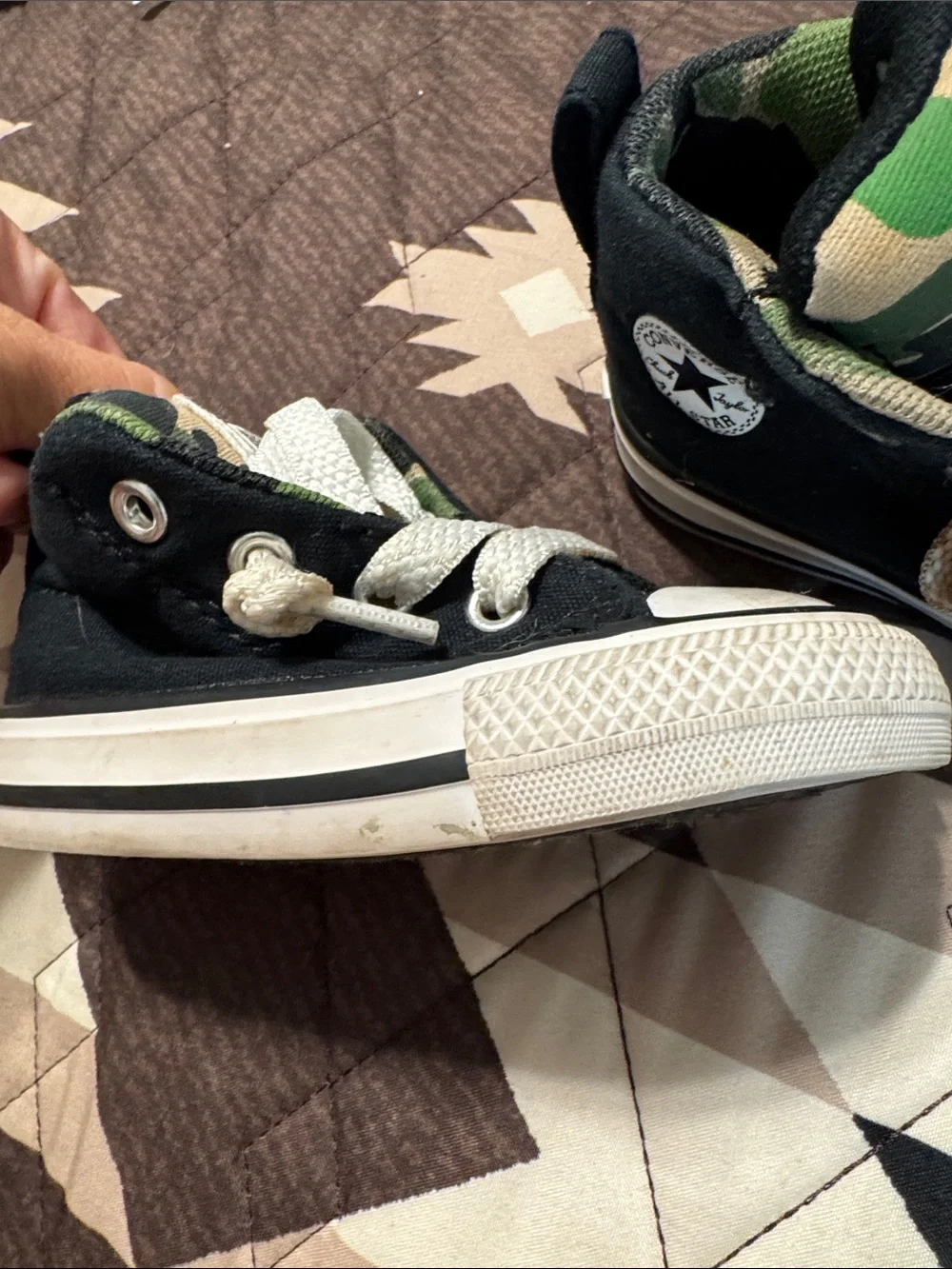 Converse Kids Black and Green Camo High Top Sneakers